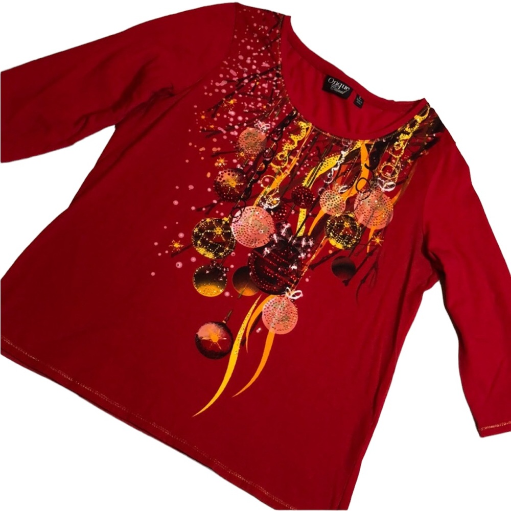 Onque Casual Holiday Bling Top Red Size L